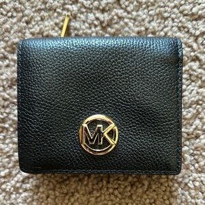 Michael Kors Black Pebbled Leather Wallet with Gold Logo